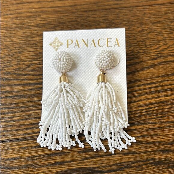 NWOT-Panacea White Beaded Tassel Earrings - Picture 1 of 3